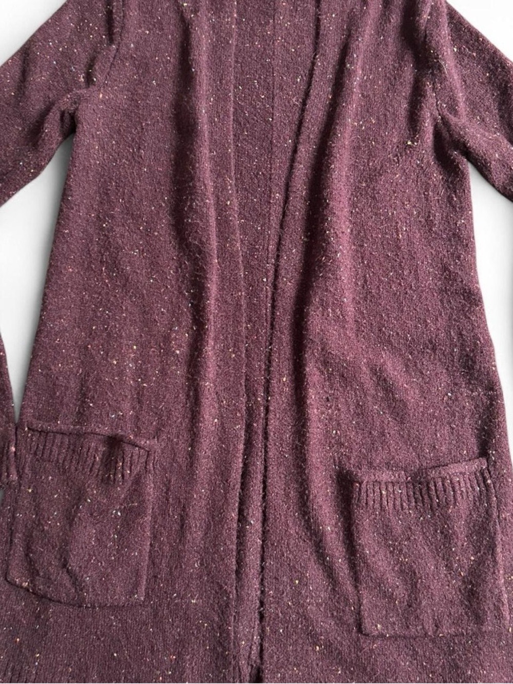 Cozy Burgundy Speckled Open-Front Cardigan